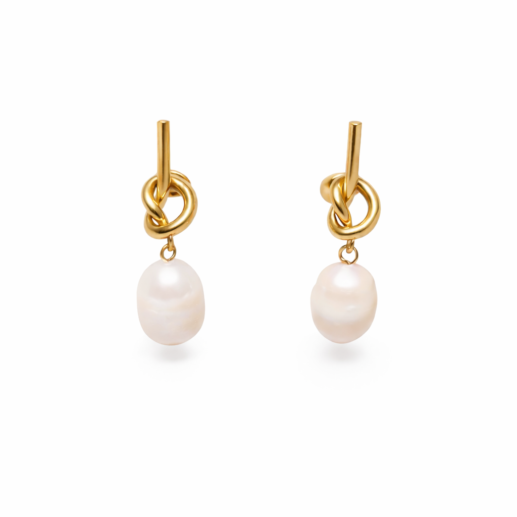 Golden Knot Pearl Earrings