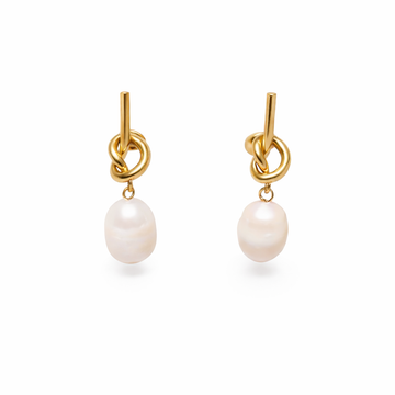 Golden Knot Pearl Earrings