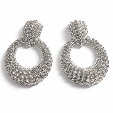 Silver Braided Crystal Hoops