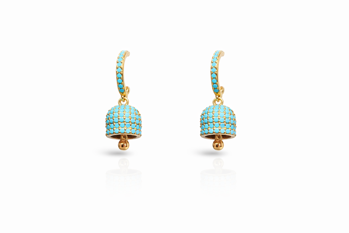 Gold Turquoise Jhumka Hoops