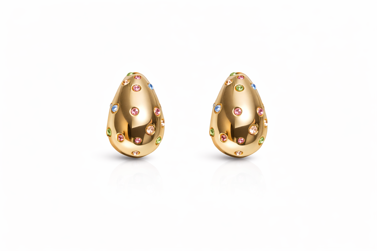 Gold Crystal Teardrop Studs