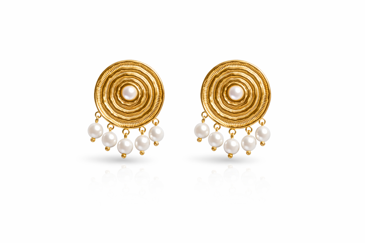 Gold Pearl Sunburst Earrings