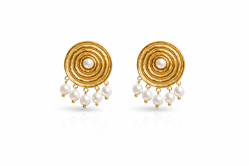 Gold Pearl Sunburst Earrings