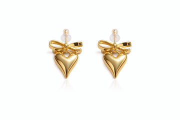 Gold Bow Heart Earrings