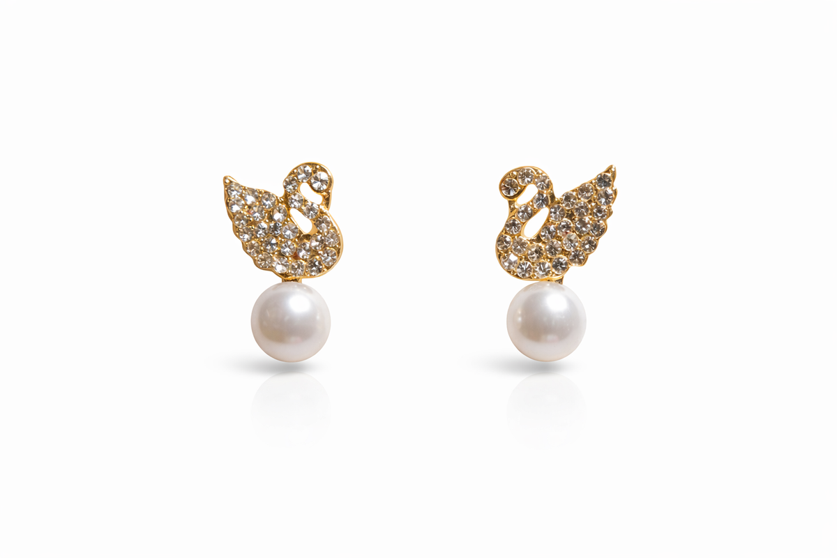 Crystal Swan Pearl Earrings