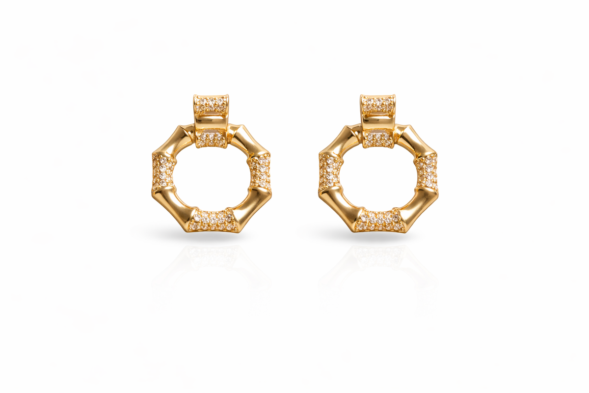 Golden Bamboo Pavé Hoops