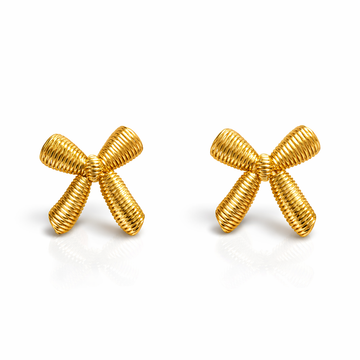 Gold Ribbed Bow Studs