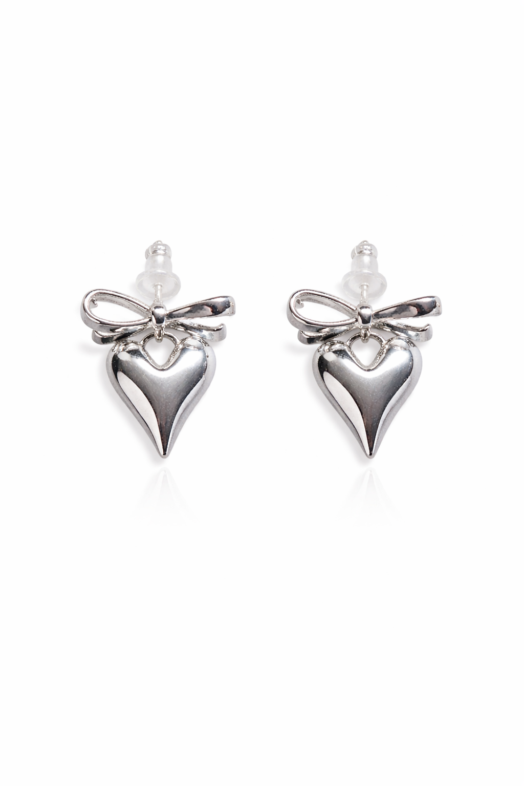 Silver Bow Heart Studs