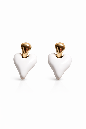 White Heart Enamel Studs